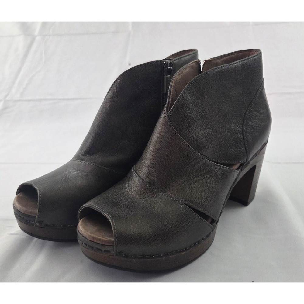 Dansko Ankle Boots Womens 37 US 6.5 Metallic Brown Leather Peep Toe Y2K Boho